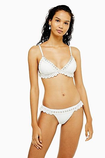Topshop Ivory Textured Eyelet Bikini Bottoms