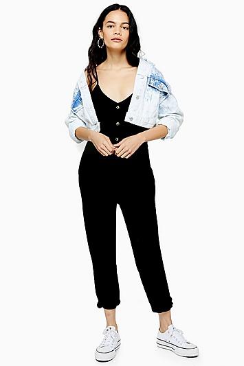 Topshop Ribbed Button Jumpsuit