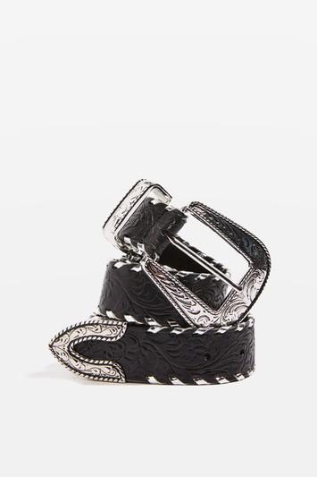 Topshop Patterned Leather Whipstitch Belt
