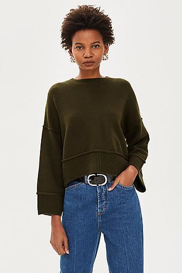 Topshop Petite Stripe Popper Jumper