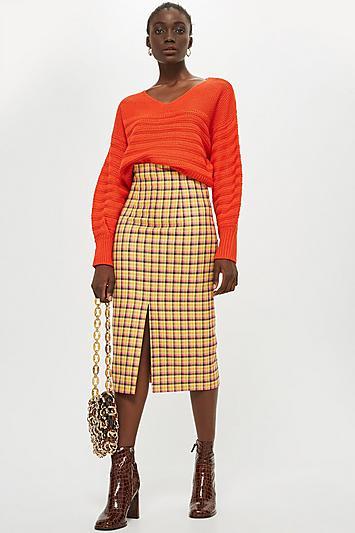 Topshop Check Midi Skirt