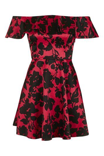 Topshop Floral Satin Frill Dress