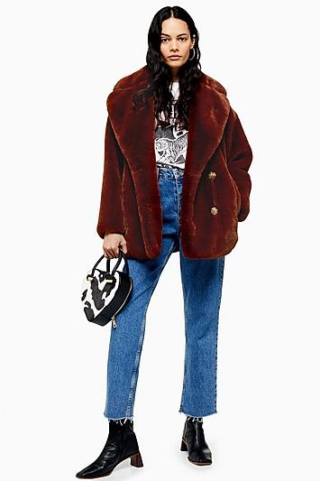 Topshop Soft Faux Fur Double Breasted Coat