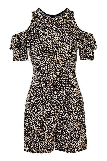 Topshop Petite Animal Frill Playsuit
