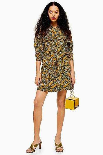 Topshop Petite Agadir Paisley Pleat Mini Shirt Dress
