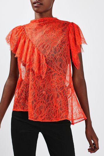 Topshop Lace '80s Ruffle Top By Boutique