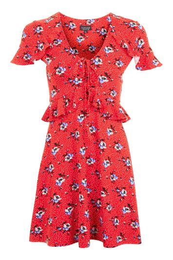 Topshop Red Spot Floral Tea Dress