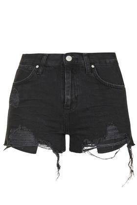 Topshop Moto Washed Black Ripped Rosa Shorts