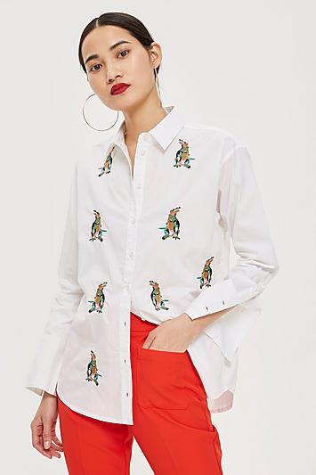 Topshop Dinosaur Embroidered Shirt