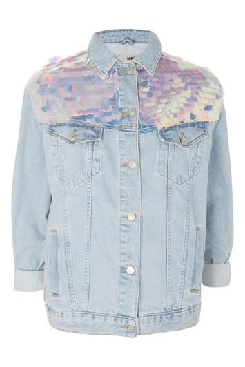 Topshop Moto Sequin Oversized Jacket