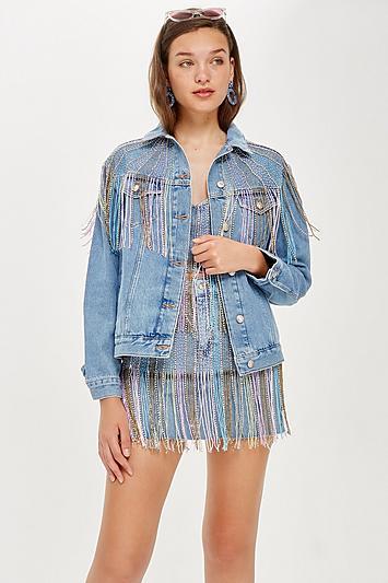 Topshop Beaded Denim Jacket