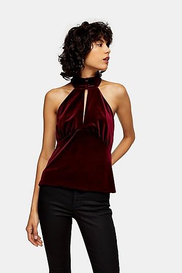 Topshop Velvet Halter Neck Blouse