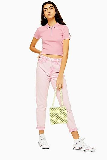 Topshop Pink Acid Wash Mom Jeans
