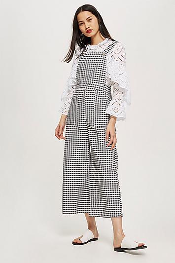 Topshop Gingham Denim Jumpsuit
