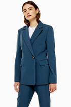Topshop Blue Double Breasted Lined Blazer