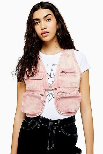 Topshop Pink Acid Wash Gilet