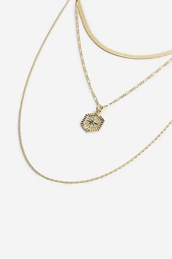 Topshop *hexagon Charm 3 Multirow Necklace