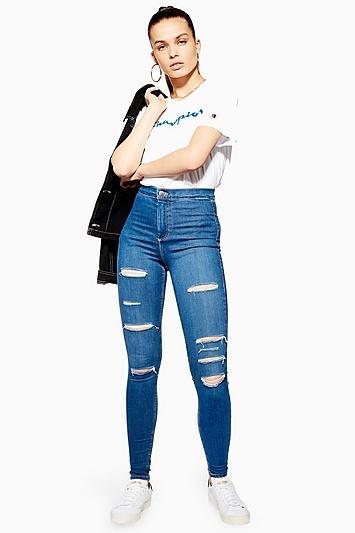 Topshop Blue Super Rip Joni Jeans