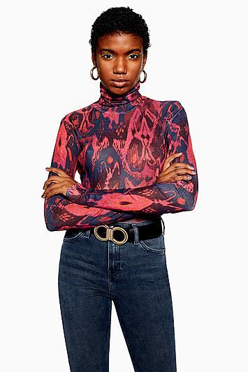 Topshop Ikat Print Funnel Neck T-shirt