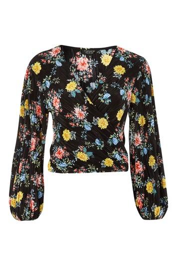 Topshop Floral Plisse Wrap Top