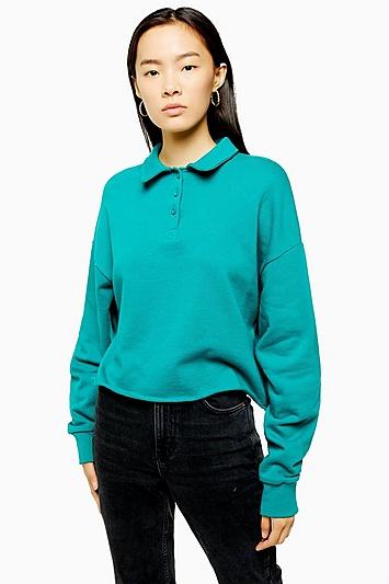 Topshop Teal Rugby Polo Sweatshirt