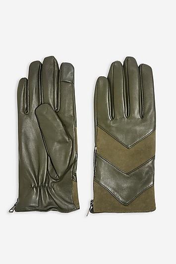 Topshop Chevron Leather Touchscreen Gloves
