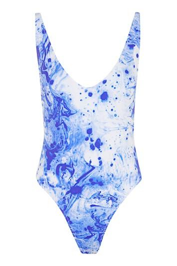 Topshop Extreme Plunge Marble Swimsuit