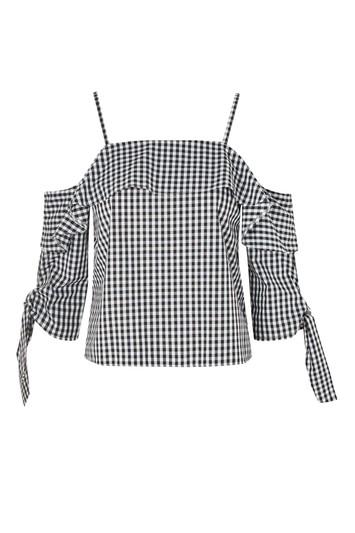 Topshop Gingham Cold Shoulder Top