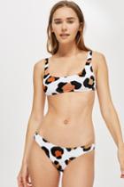 Topshop Leopard Ribbed Crop Bikini Top