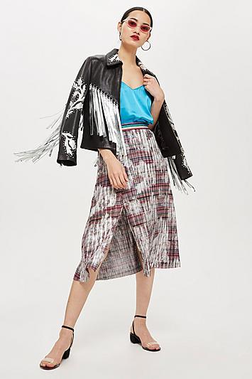 Topshop Rainbow Foil Midi Skirt