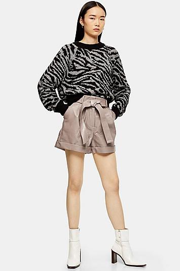 Topshop Taupe Pu Oversized Crocodile Shorts