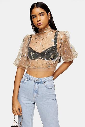 Topshop Mystical Embellished Top