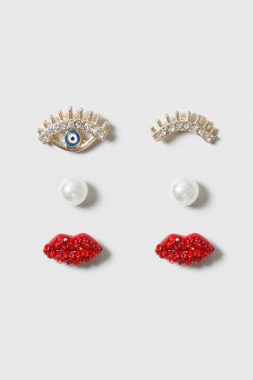 Topshop Eye And Lip Earring Multipack