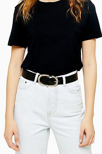 Topshop Black Textured Logo Belt