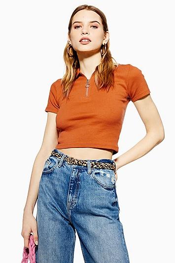 Topshop Short Sleeve Zip Polo