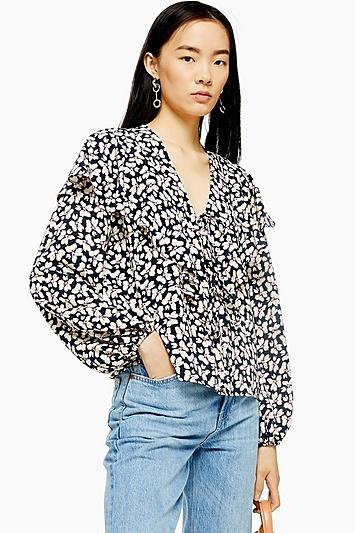 Topshop Black Daisy Print Blouse