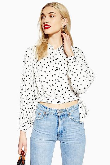 Topshop Spot Jacquard Cropped Shirt