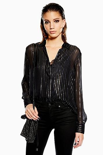 Topshop Metallic Thread Stripe Shirt