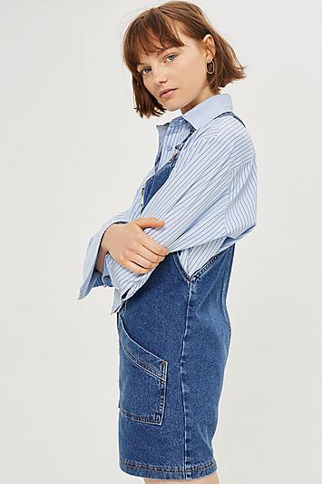 Topshop Zip Front Denim Pinafore Dress