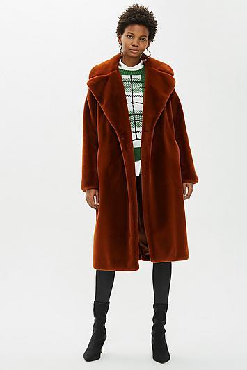 Topshop Belted Velvet Faux Fur Coat
