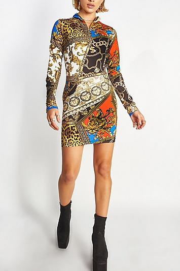 Topshop *scarf Print High Neck Dress By Jaded London