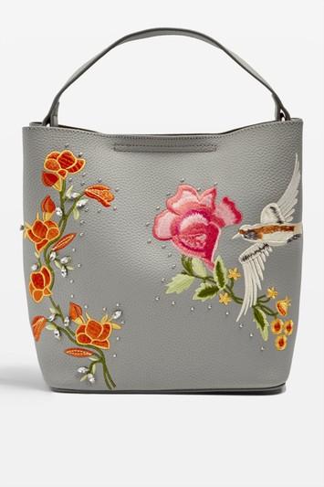 Topshop Holly Bird Embroidered Hobo Bag