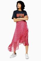 Topshop Pink Leopard Wrap Midi Skirt