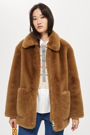 Topshop Faux Fur Zip Up Jacket