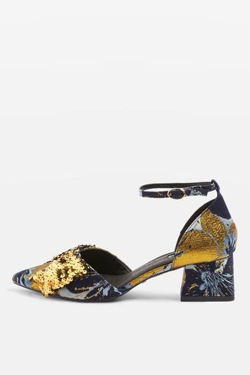 Topshop Jules Sequin Bow Block Heel Shoes