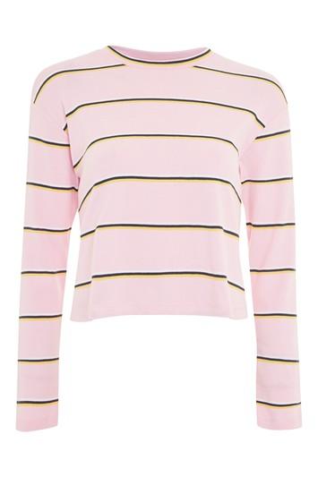 Topshop Striped Long Sleeve Crew Neck Top