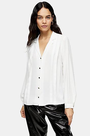 Topshop White Pleated Shirt