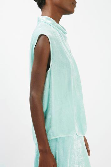 Topshop Crushed Velvet Funnel Blouse By Boutique