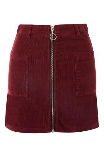Topshop Moto Zip Through Corduroy Skirt