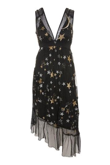Topshop Star Plunge Neck Asymmetric Hem Dress